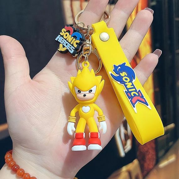 Брелок Сонік із мультфільму (Sonic the Hedgehog) на карабіні з ремінцем Брелок фігурка Сонік для ключів і рюкзака Жовтий