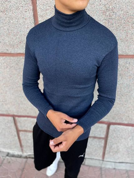 Мужской трикотажный утепленный гольф на флисе с воротником стойкой PA5644 цвет синий , размер XL | Зображення 2