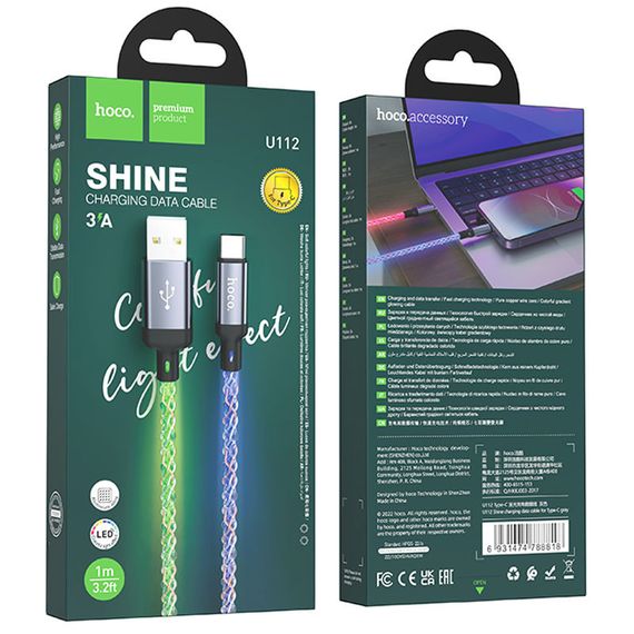 Дата кабель Hoco U112 Shine 2.4A USB to Type-C (1m) Gray | Зображення 5
