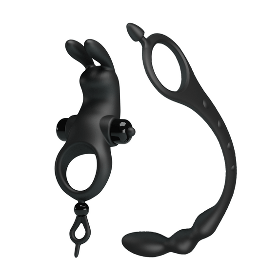 Эрекционное кольцо с анальной пробкой - Pretty Love Vibration Penis Sleeve V Black sexstyle | Зображення 15