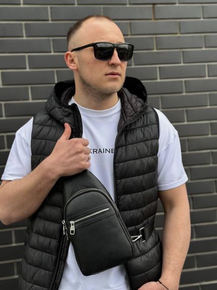 Шкіряна сумка-слінг, рюкзак через плече чорна TIDING BAG 3280 | Зображення 1