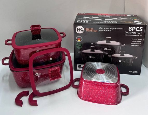 Набір каструль з гранітним антипригарним покриттям XPRO HK-323 ЧЕРВОНИЙ (41923-HK-323 КРАСНЫЕ_2093) | Зображення 3