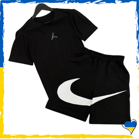 Комплект шорти Nike Big Swoosh + футболка Jordan чорна. XS S M L XL XXL