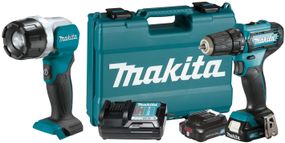 Шуруповерт аккумуляторный Makita DF333DWAE с фонарем Makita ML106 (30 Нм, 0.8-10 мм, CXT)