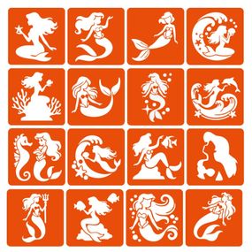 Набор трафаретов для био-тату "Русалки" mermaids-6x6-16, 16 трафаретов