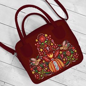 Сумка женская Kitto Птицы и цветы на бордовом фоне 25x20x9 см (SKI_23S011_BOR)