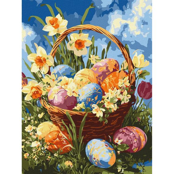 Картина по номерам "Корзина с писанками и нарциссами" ©art_selena_ua KHO5185, 30х40 см