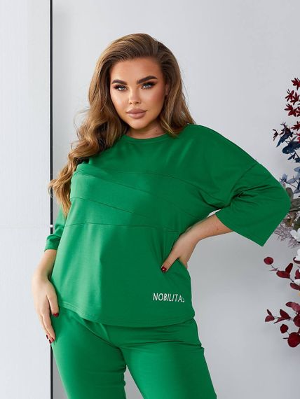 Женский спортивный прогулочный костюм с укороченными штанами NB24003 зеленый, размер 58/60 | Зображення 3