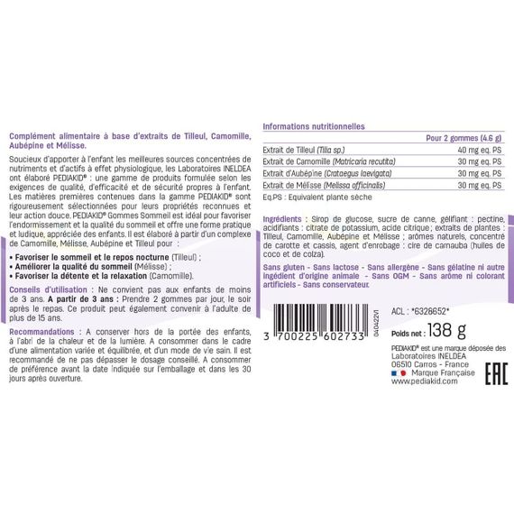 Комплекс для профілактики сну у дітей Pediakid Gommes Sommeil 60 Chewable Tabs | Зображення 1