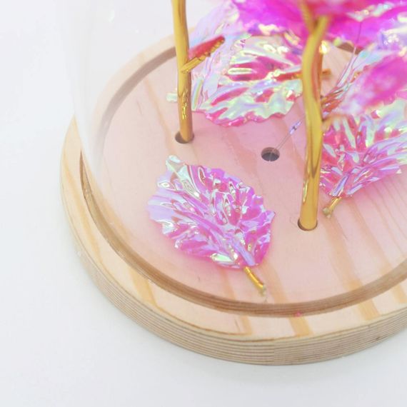 Тройная роза в колбе с LED подсветкой 21 см, на батарейках / Вечная роза ночник / Три розы под куполом | Зображення 4