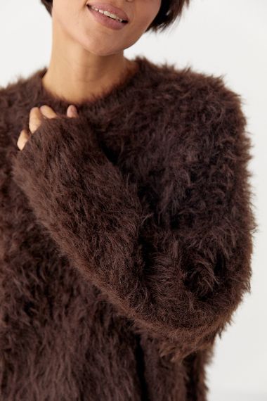 Тепла вільна кофта зі штучного хутра - темно-коричневий цвет, ONE SIZE (є розміри) | Зображення 3