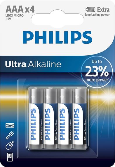 Philips Батарейка Ultra Alkaline лужна AAA блістер, 4 шт (LR03E4B/10)