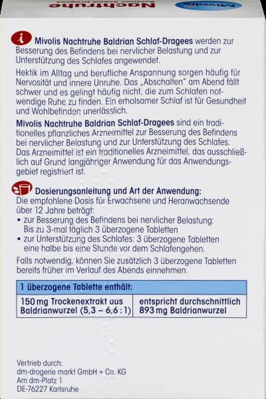 Драже "Mivolis" для крепкого сна с экстрактом корня валерианы, 120 шт., Германия | Зображення 2