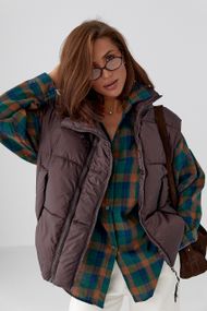 Жіноча тепла подовжена жилетка - темно-коричневий цвет, M (є розміри)