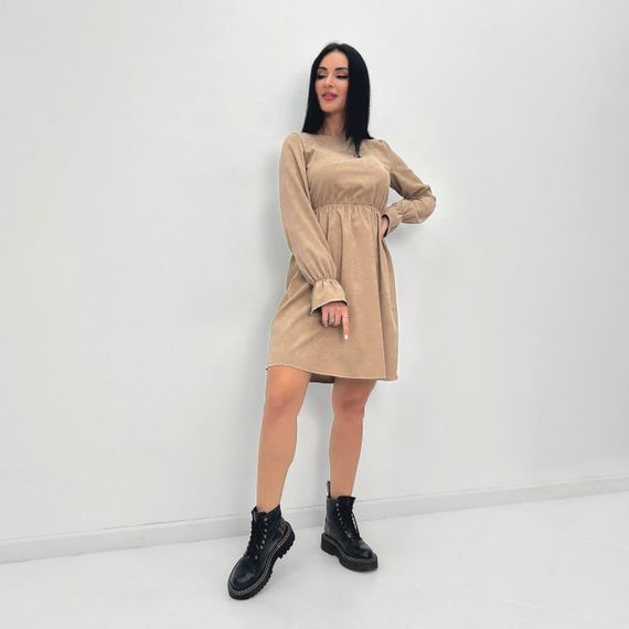 Женское модное вельветовое платье с завышенной талией GF08574 цвет пудровый, размер 42/44 | Зображення 1