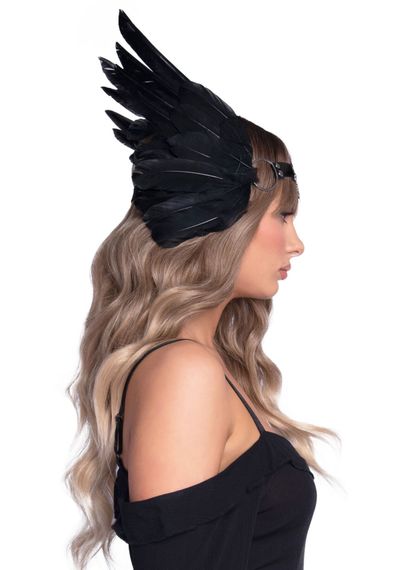 Пов’язка на голову з крилами Leg Avenue Feather headband Black, пір’я та натуральна шкіра | Зображення 2