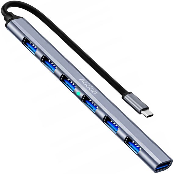 USB Type-C хаб, концентратор / разветвитель для ноутбука Addap UH-04С, на 7 портов USB, Gray (0287) | Зображення 1