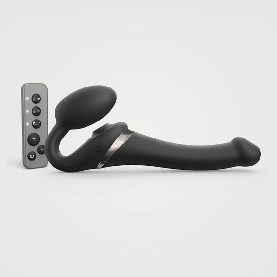 Безремневой вибрострапон с вакуумной стимуляцией Strap-On-Me MULTI ORGASM Black S, регулируемый sexstyle