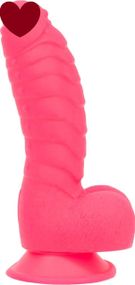 Ребристый фаллоимитатор на присоске ADDICTION — Tom 7″ Dildo With Balls — Pink, вибропуля в подарок sexstyle