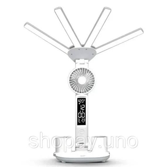Настольная LED-лампа KRX-1011 с вентилятором, часами и подставкой