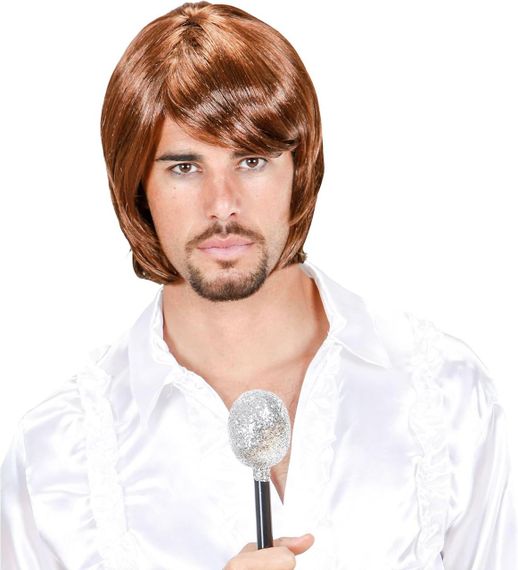 Чоловіча перука у стилі поп-зірки 70-х, коричнева, пряме синтетичне волосся для ретро образу Хелловіну, косплею, корпоративу | Зображення 1