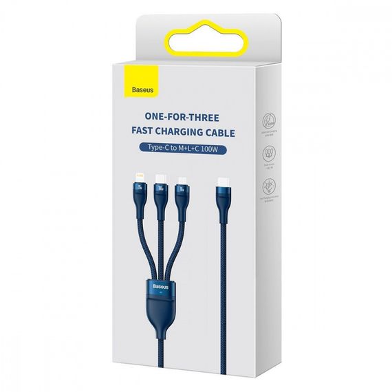 Кабель Baseus Flash Series 2 One-for-three Fast Charging Type-C (Micro USB+Lightning+Type-C) 100W | Зображення 1