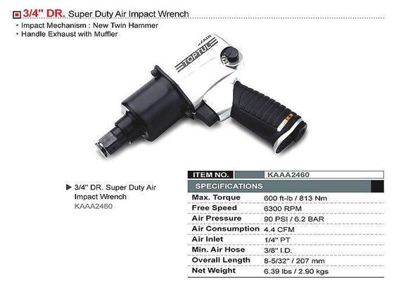 Гайковерт пневматичний TOPTUL 3/4" 813N/m 6300 об./хв KAAA2460 | Зображення 1