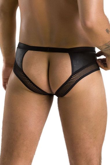 Чоловічі труси з ланцюжком Passion 030 SLIP TOM L/XL Black, екошкіра, відкриті сідниці Sex Aura | Зображення 1
