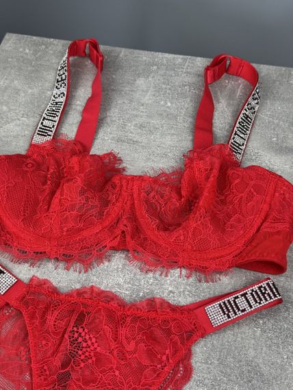 Комплект Victoria's Secret кружева без пушапа червоний kk067 | Зображення 2