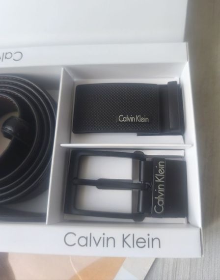 Чоловічий шкіряний набір Calvin Klein двосторонній ремінь+дві пряжки black/brown | Зображення 1