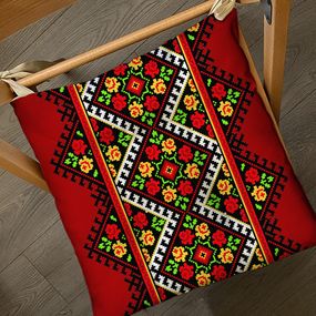 Подушка на стул с завязками Украинский орнамент красный 40x40x4 см (PZ_22U003)