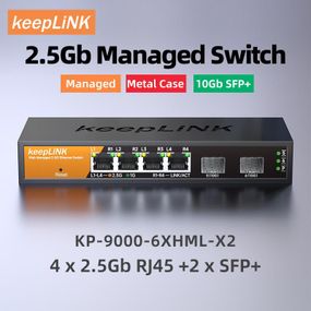 Keeplink 6-портовий мультигігабітний керований комутатор з 4 портами Ethernet 2,5 Гбіт і 2 портами 10 Гбіт SFP+ (KP-9000-6XHML-X2)