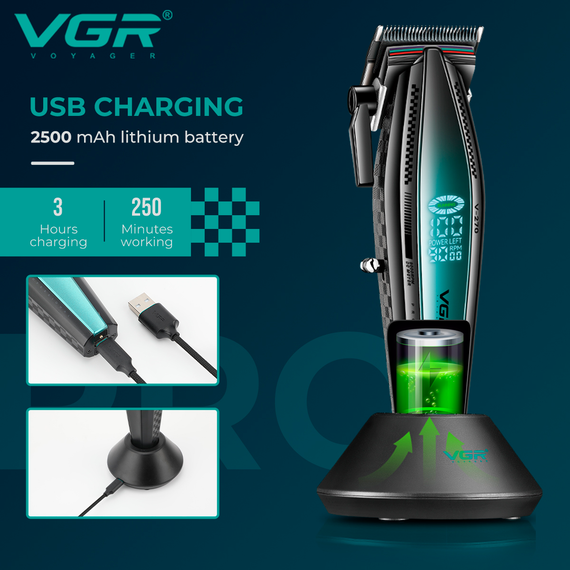 Аккумуляторная машинка для стрижки VGR V-270, 6 насадок, 9000 RPM, 2500 mAh, LED дисплей | Зображення 4