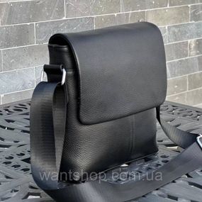 Чоловіча шкіряна сумка месенджер на плече Tiding Bag 52732 чорна