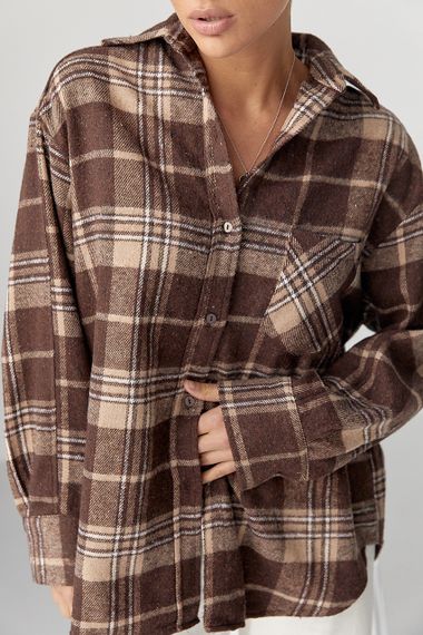 Тепла сорочка в клітинку з накладною кишенею - коричневий цвет, S (є розміри) | Зображення 3