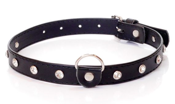 Нашийник зі штучної шкіри з кристалами Fetish Boss Series - Collar Silver Crystal, BS3300117 sexstyle