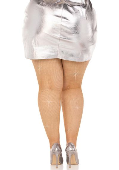 Колготки Leg Avenue Rhinestone micro net tights Plus size Caramel, дрібна сітка, стрази Sex Aura | Зображення 1