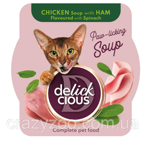 Суп для котов Delickcious с мясом курицы, ветчиной и шпинатом 80 г D6251302