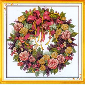 Набір для вишивання "A wreath roses".AIDA 14CT,45*45 см БЕЗ нанесення на канву схеми