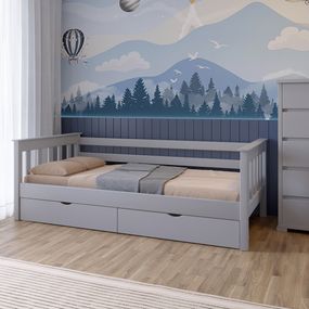 Дитяче ліжко Mebigrand Скандинавія Літл Світло-сірий (RAL 7040) 120х190 см із заднім бортиком та ящиками (MBG-2640)