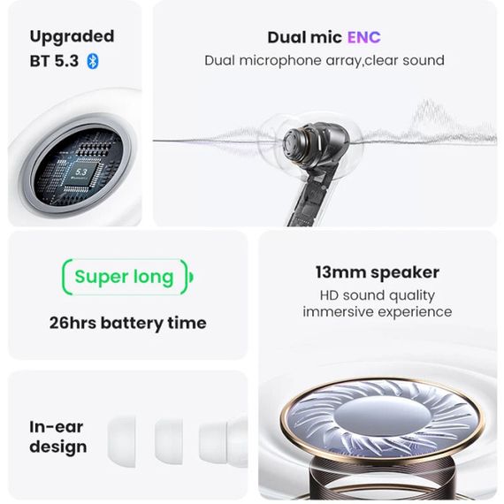 Навушники бездротові Usams US-XD19 Dual-mic ENC BT5.3 White | Зображення 2