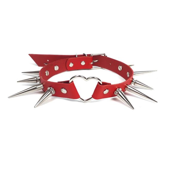 Чокер серце з великими шипами, із натуральної шкіри Art of Sex - Crystal, колір Червоний, Червоний | Зображення 1