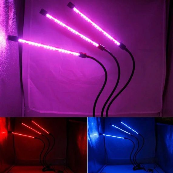 Ультрафіолетова лампа для рослин на 3 гілки, 30 Вт, L3 / Гнучка фітолампа з таймером / Світодіодний фітосвітильник на прищіпці | Зображення 5