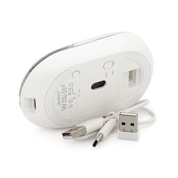 Миша бездротова JEDEL WD142, 800/1200/1600DPI, 2.4 GHz+Bluetooth 5.0, 3.7V 300mAh, Type-C заряджання. 105x59x34 мм. White. Box | Зображення 3