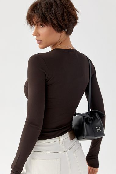 Однотонний лонг із еластичної тканини - темно-коричневий цвет, XL (є розміри) | Зображення 1