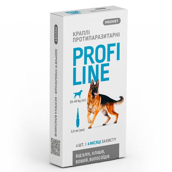 Краплі від бліх, кліщів та вошей Provet Profiline для собак 20-40 кг 4 піп