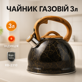 Чайник для воды на газ Rainberg RB-2310 3Л, Чайник со свистком нержавеющая сталь на кухню 3 л ZI-33