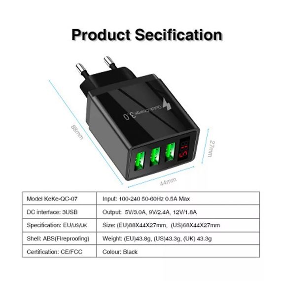 USB 3 адаптер зарядное устройство для смартфона планшета пауэрбанка | Зображення 4