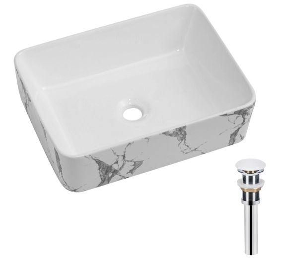 Раковина накладна Qtap Tern Marble, прямокутна, з донним клапаном QT17116069MR | Зображення 5