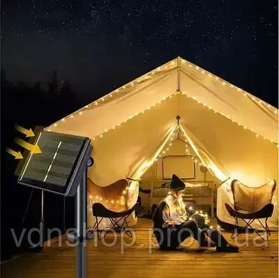 Гірлянда нитка на сонячній батареї 1500 LED 150 м чорний дріт жовтий | Зображення 5